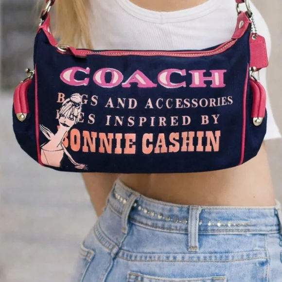 Coach Bonnie Cashin Inspired Mini Canvas Shoulder Bag Pink/Navy Y2K - Picture 14 of 14